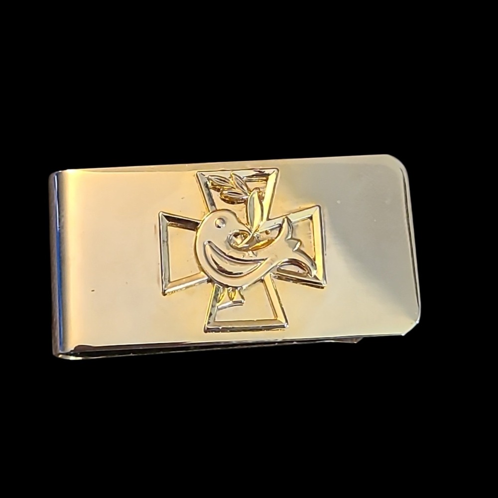 Vintage Gold Tone Peace Dove Cross Money Clip Christian Religious‎ Gift